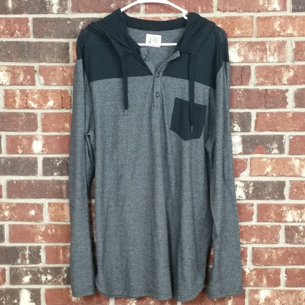 Howe Black Gray Hooded Long Sleeve Shirt